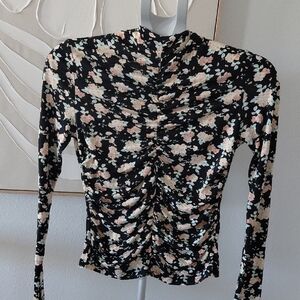 Floral Ruched Long Sleeve Blouse